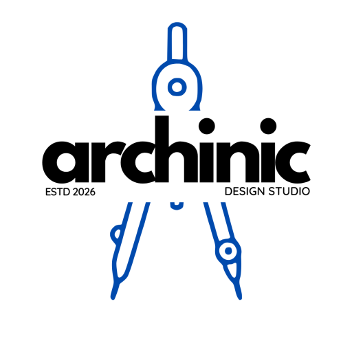Archinic Designs Logo with Architectural compass in blue.