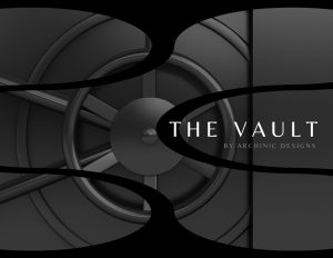 Archinic Designs Vault Banner mostly black with image vault with geometric overlay.