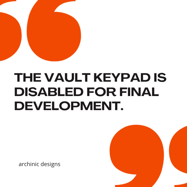 The Keypad is disabled for final development banner with orange details.